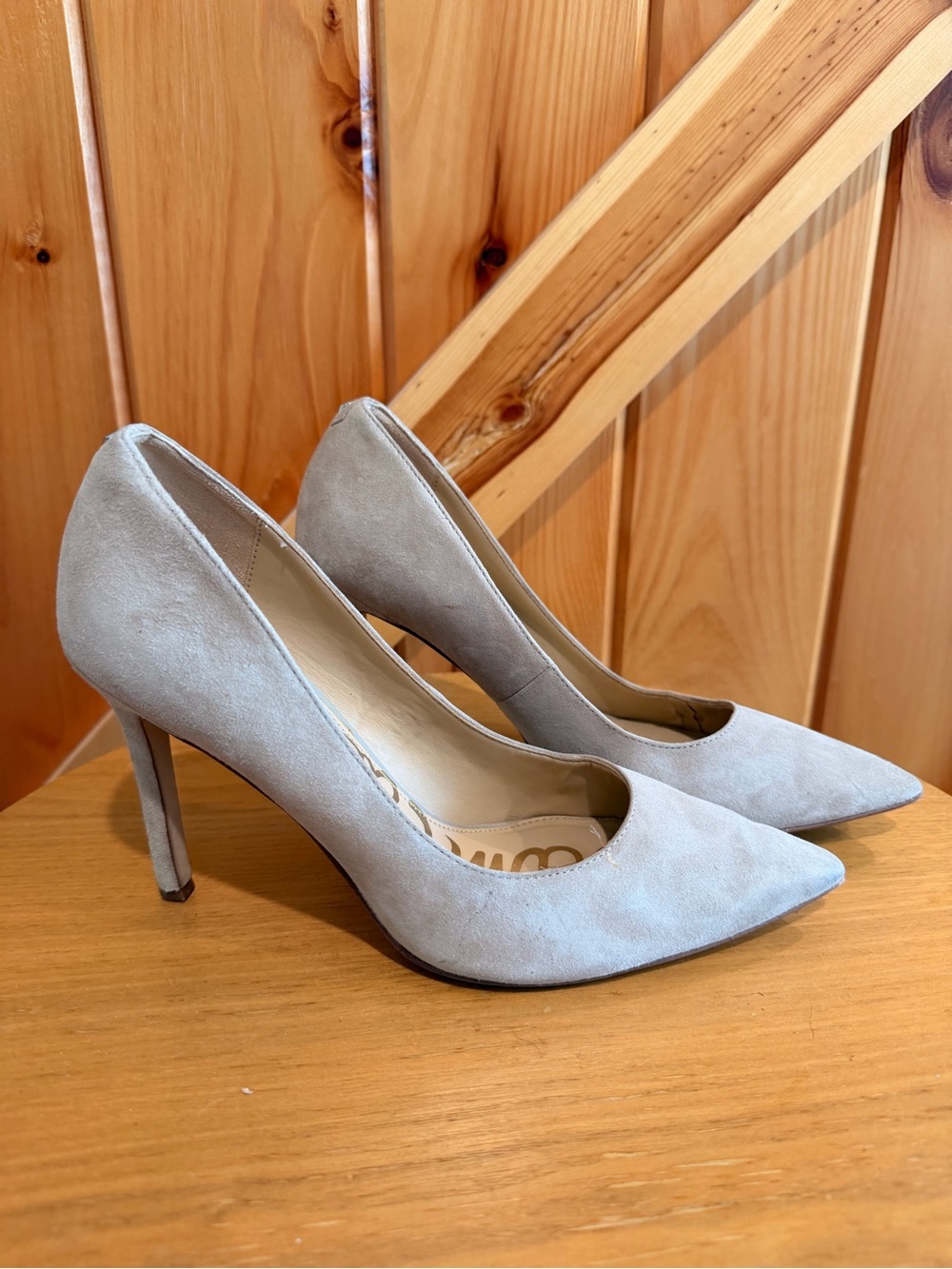 Sam Edelman Light Gray Suede Pointed-Toe Pumps